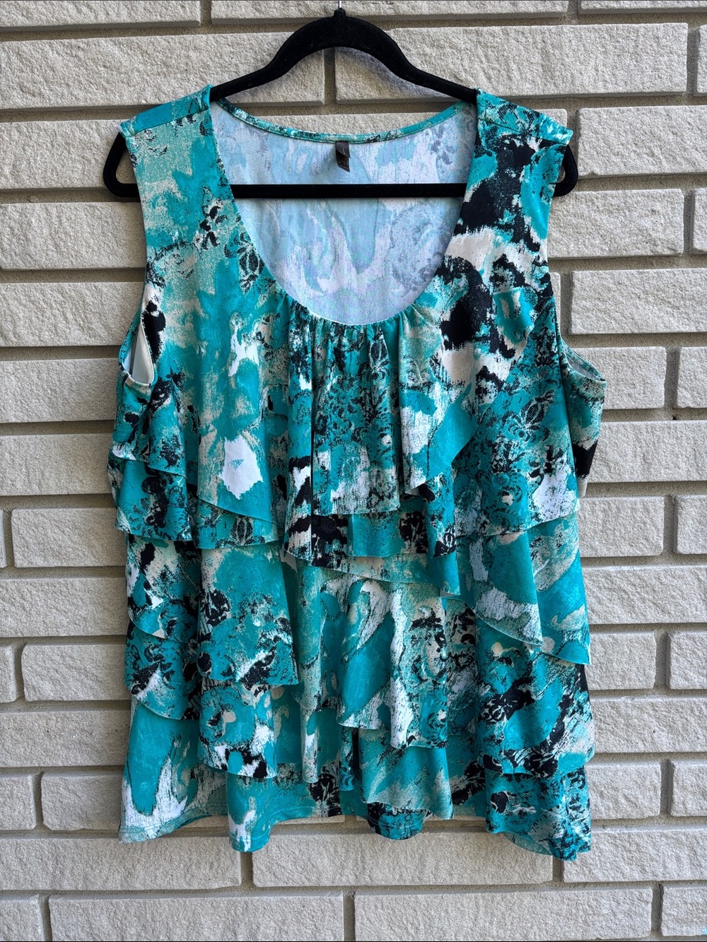 Denver Hayes Teal Ruffle Sleeveless Top 2X